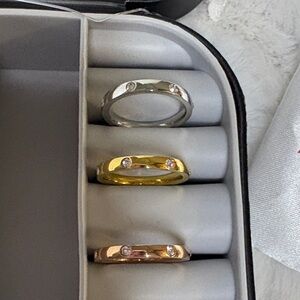 Adornia Stackable Ring Set in Gold, Rose, and Silver Tones Size 5.